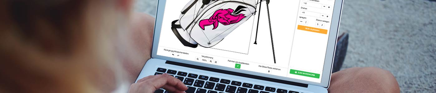 Designen Sie Ihr persönliches Golfbag online. Anleitung um Garnfarben, Motive und Schriften zu konfigurieren